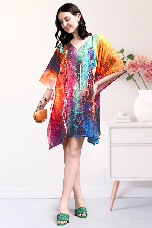 Multi Color Cotton Kaftan With Printed Work For Casual Wear