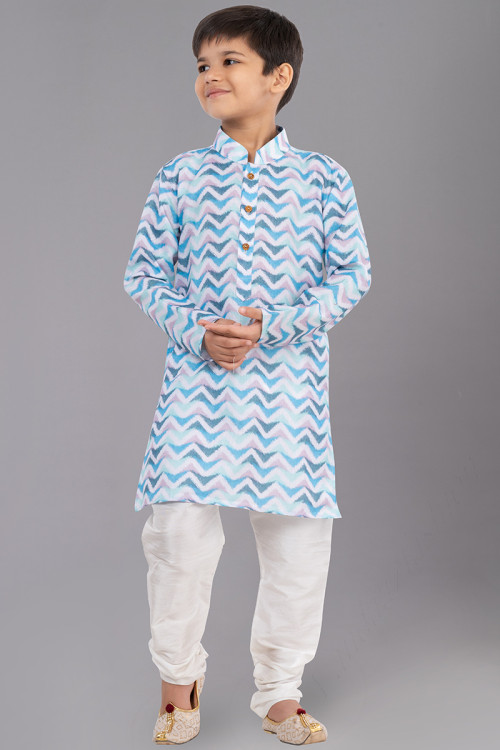 Multi Color Cotton Churidar Men Kurta Pajama with Printed