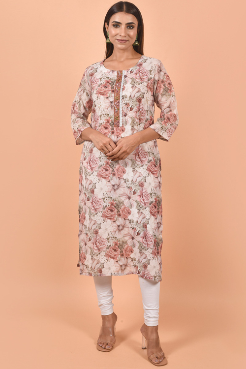 Cotton Multi Color Sequins Embroidered Kurti for Casual Wear