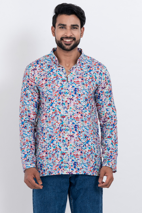 Multi Color Cotton Printed Men's Kurta for Casual Wear