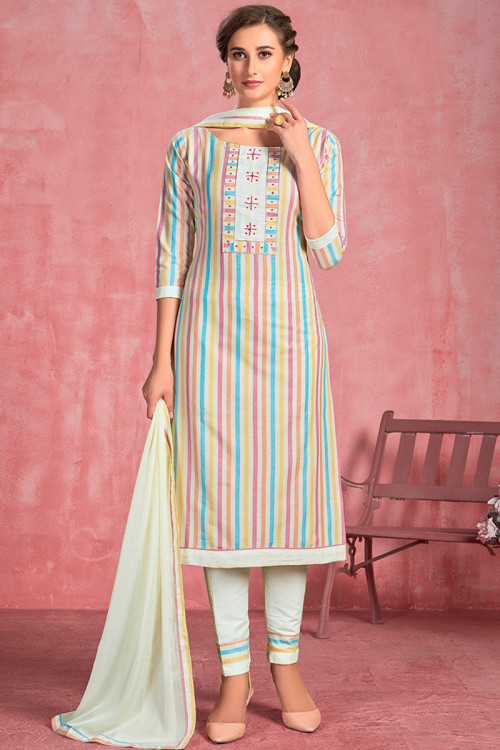 Multi Color Cotton Straight Cut Trouser Suit with Printed