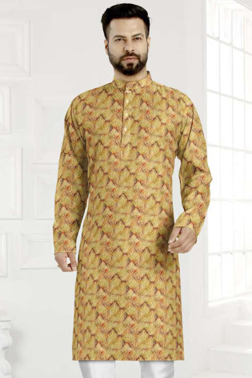 Multi Color Cotton Silk Printed Men's Kurta Pajama
