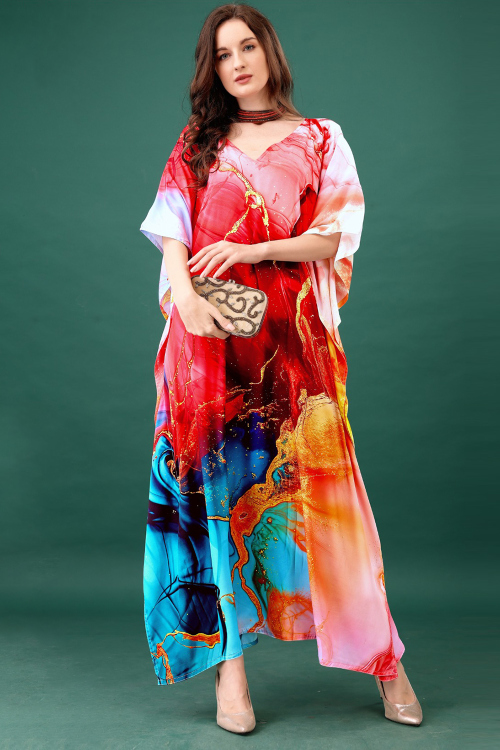 Multi Color Crepe Kaftan With Printed Work For Casual Wear