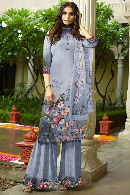 Multi-Color Crepe Printed Sharara Suit