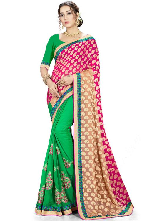 Georgette Multi Color Sangeet Saree with Stone embroidery