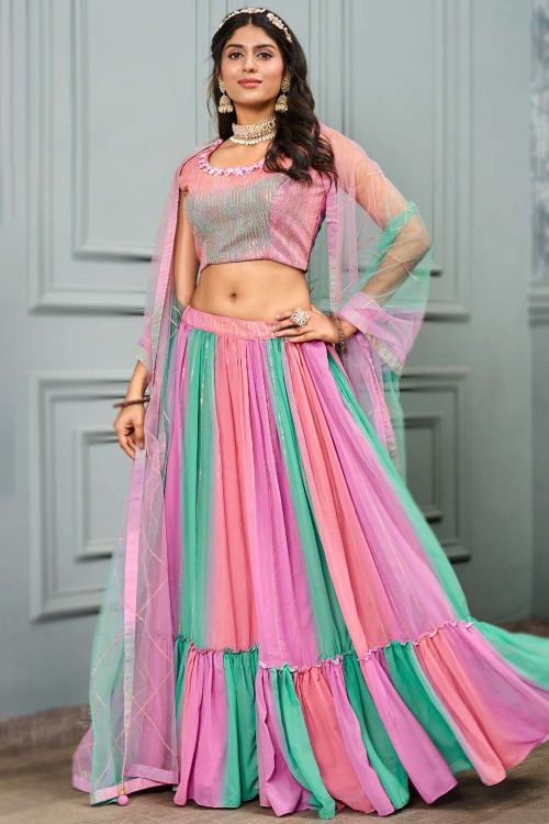 Multi-Color Georgette Lehenga with Resham & Sequin Work