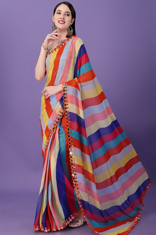 Multi Color Georgette Printed Light Weight Saree