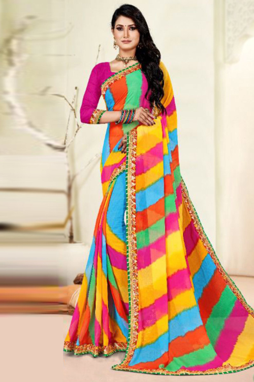 Multi Color Woven Georgette Saree for Party 