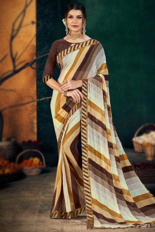Multi Color Georgette Saree with Printed Design for Parties