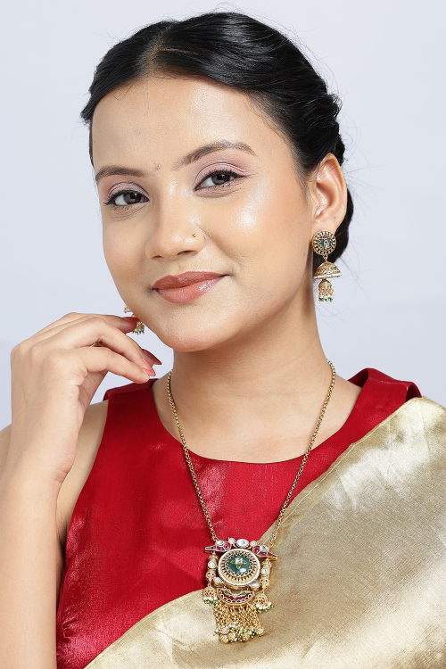 Multi Color Gold Plated Necklace Set With Earrings 