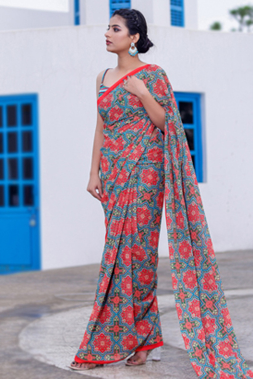 Multi Color Party Wear Georgette Printed Saree 