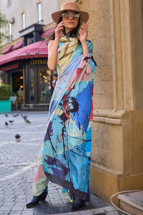 Multi Color Printed Casual Wear Crepe Saree 