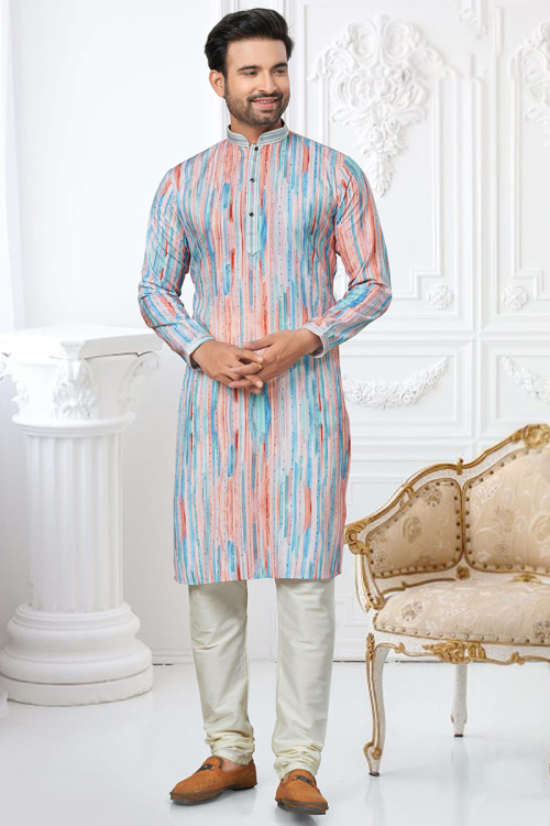 Multi-Color Kurta Churidar with Zari, Resham & Lace Detail