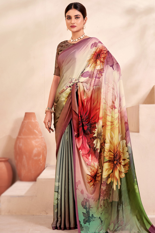 Multi Color Printed Crepe Light Weight Saree
