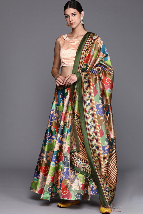 Multi Color Printed Silk A Line Lehenga