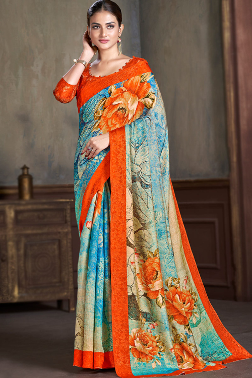 Multi Color Printed Silk Light Weight Saree for Special Events