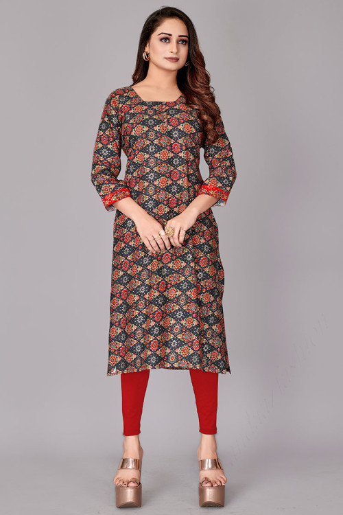 Buy Multi Color Rayon Square Neck Kurtis Kurtas Online for Women in USA