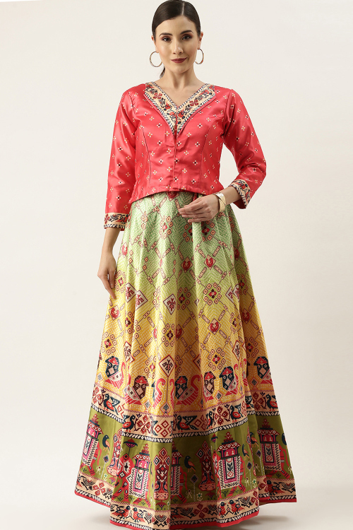Multi Color Satin A-Line Lehenga with Festive Vibes