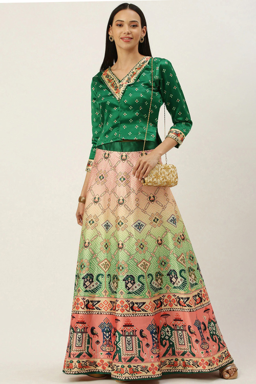 Vibrant Multi Color Printed Lehenga in Satin Fabric