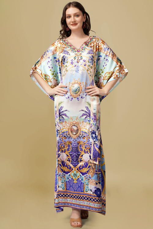 Multi-Color Satin Printed Casual Wear Kaftan Kurti 