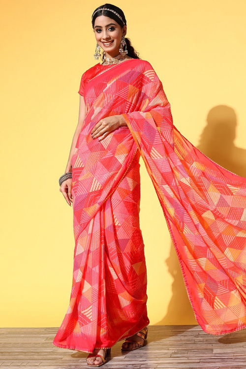 Multi Color Sequins Embroidered Georgette Saree For Sangeet