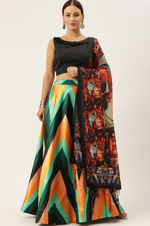 Multi Color Silk Digital print A-Line Style Lehenga