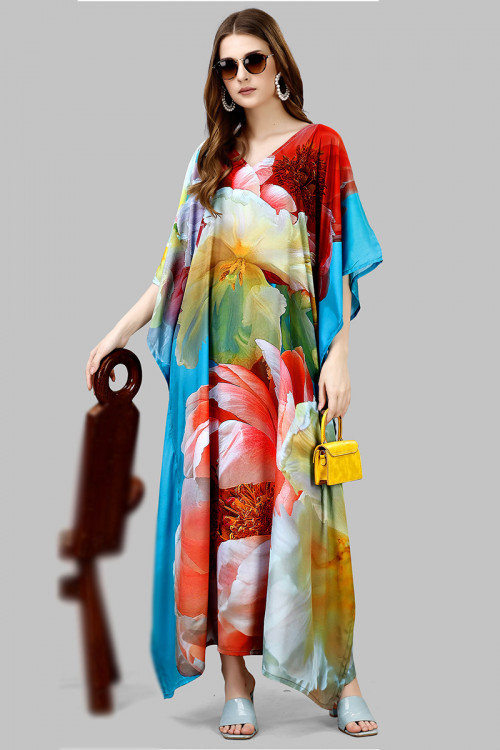 Andaaz Fashion Multi Color Silk Digital Print Floral Kaftan Kurti