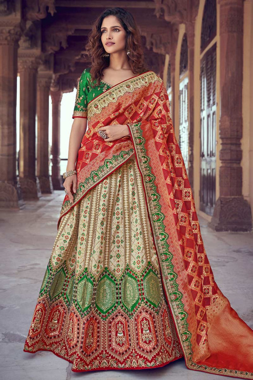 Multicolor Stitched Variation Chiku Colour Embroidered Wedding Lehenga  Choli at Rs 3999 in Surat