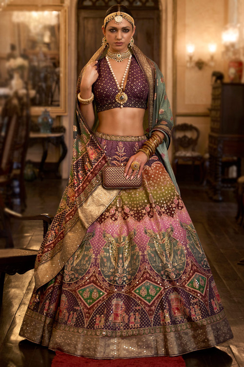 Buy Multi Color Engagement Lace Work Lehenga Choli Online for