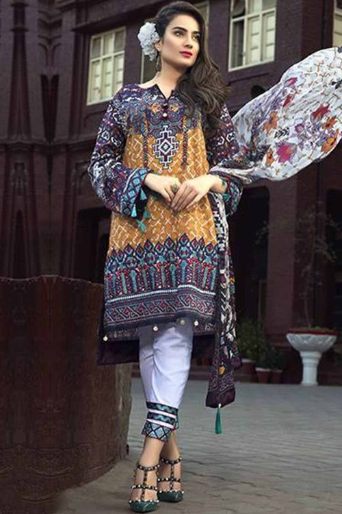Multi Color Straight Pant Suit With Embroidered 