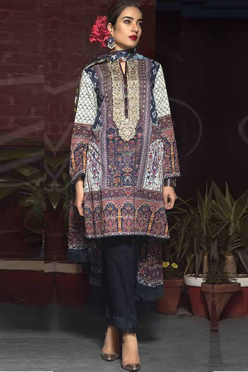 Multi Color Straight Pant Suit With Embroidered