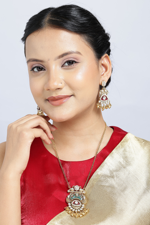 Multi Color Traditional Necklace Set With Earrings