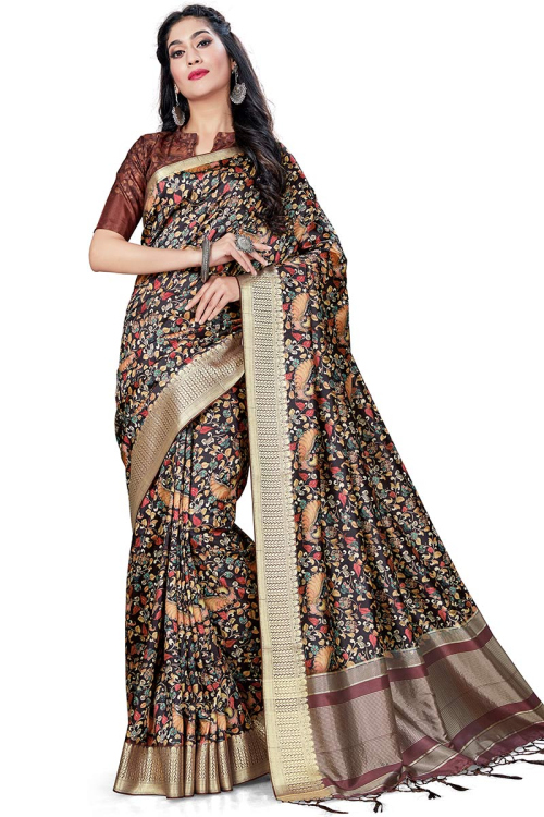 Multi Color Tussar Silk Saree With Tussar Silk Blouse