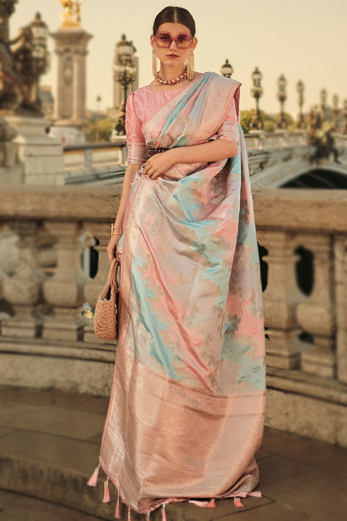 Multi Color Weaved Zari Traditional Satin Silk Saree 