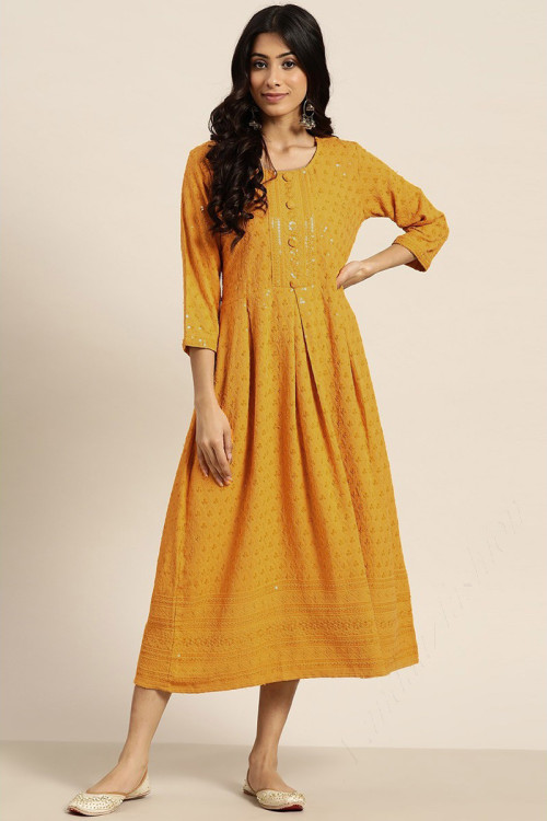 Buy Frock Style Cotton Round Neck Bollywood Dresses Online for