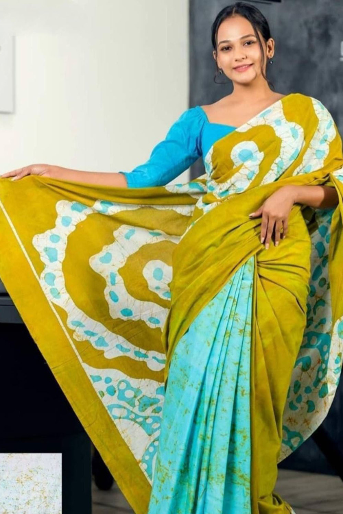 Mustard Yellow Cotton Saree With Printed Work For Casual Wear