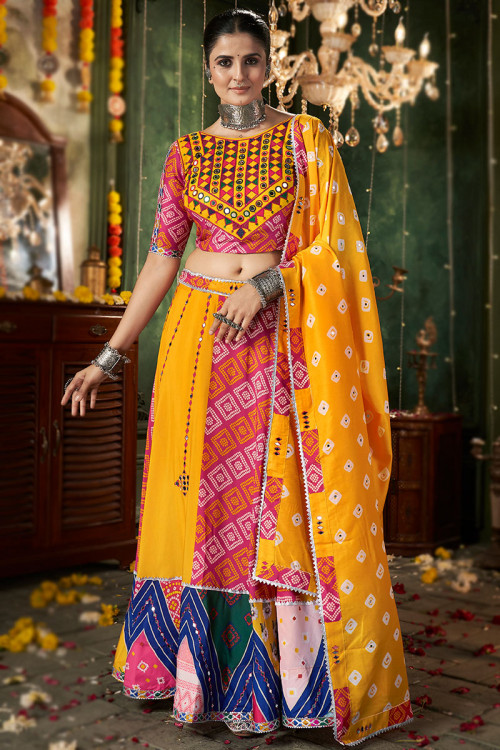 Buy Casual Wear Round Neck Mirror Work Lehenga Choli Online for Women in UK