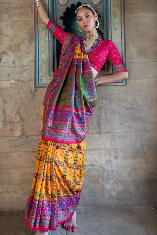 Mustard Yellow Cotton Silk Printed Light Weight Saree
