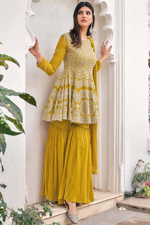 Yellow color sharara suit at affordable price – Joshindia