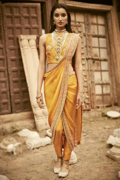 Yellow Kids Gown in Silk With Zari Weaving Ready to Wear Kids South Indian  Dress in USA, UK, Malaysia, South Africa, Dubai, Singapore