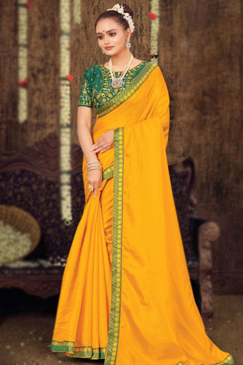 Plain yellow saree with designer blouse clearance