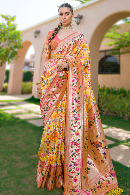 Sassy Mustard Yellow Silk Saree with Lace and Zari Work