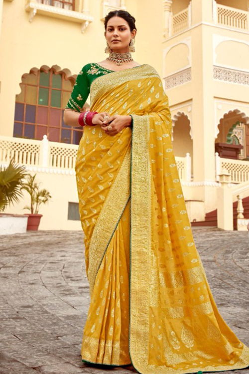 Mustard Yellow Silk Woven Zari Light Weight Saree