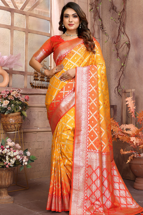 Mustard Yellow Soft Silk Saree With Weaved Work For Festival