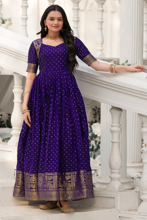 Navy Blue Art Silk Weaved Anarkali Gown 