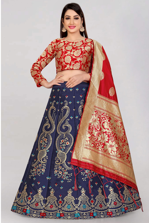 Banarasi Silk Lehenga in Navy Blue colour for Sangeet