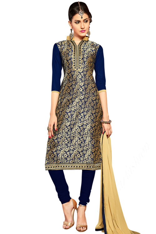 Buy Blue Casual Wear Chinese Collar Neck Salwar Kameez Online for Women in UK