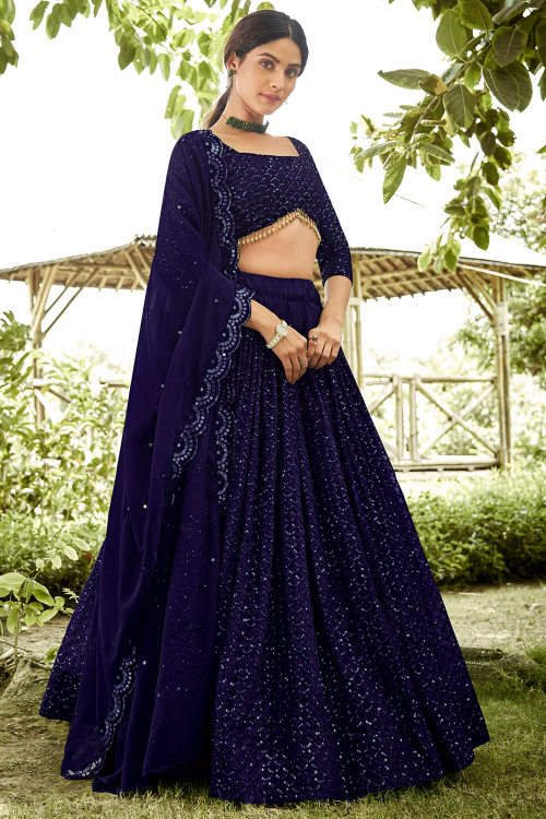 Navy Blue Georgette Lehenga with Sequins Work for Sangeet