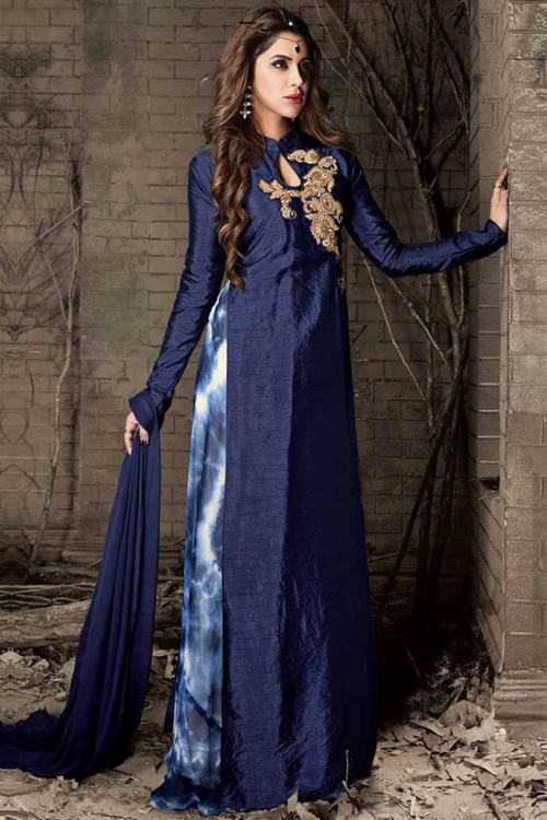 Buy Navy Blue Palazzo Pant Suit With Stone Work Online LSTV02885