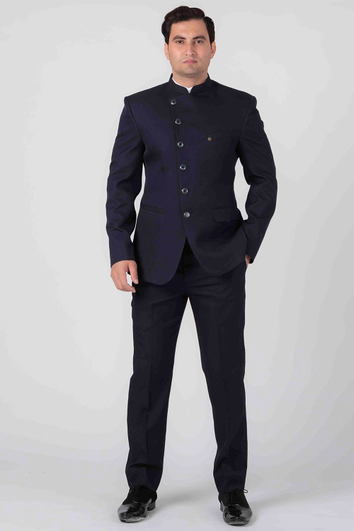 Navy Blue Plain Jodhpuri Style Viscose Men's Coat Pant